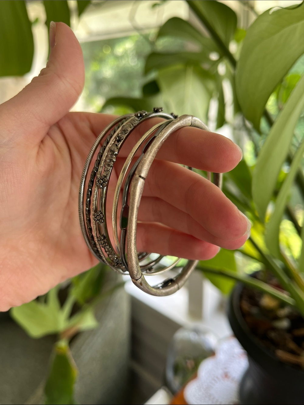 Silver Tone Multi-Bangle Bracelet Set